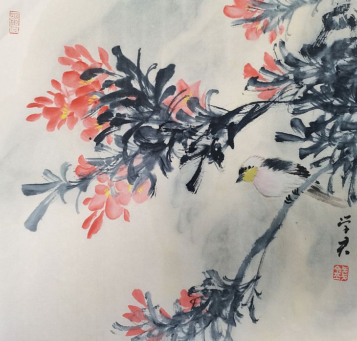 《榴红禽白共清欢》